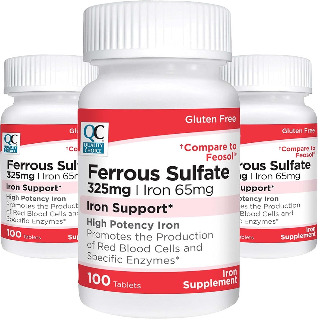 Kvalitetsvalg Jern 65 mg (325 mg Ferrosulfate) højpotens jerntilskud