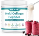 BIO NUTRI Collagen Peptider Powder Multi- Type (I, II, III, V, X) med biotin & hyaluronsyre til hår, hud, negle og nitter, uden smag, 16oz