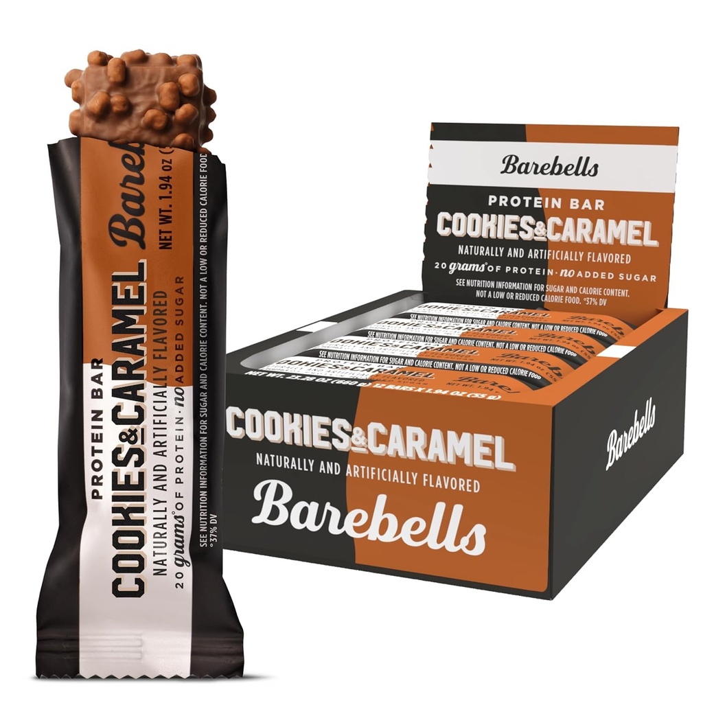 Barebells Protein Bars Cookies og Caramel - 12 Greve, 20g High Protein Treats - Chokolade Nutrition Bar med 1g Total Sugars - On- The- Go Breakfast eller Post- Workout Snack
