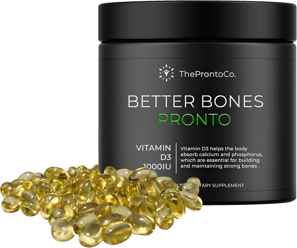 Pronto D3- vitamin supplement - 1000 IE, dagligt tilskud til brug for ben sundhed & immunforsvar, let at synke essentielle D3- kapsler, 120 Tæl
