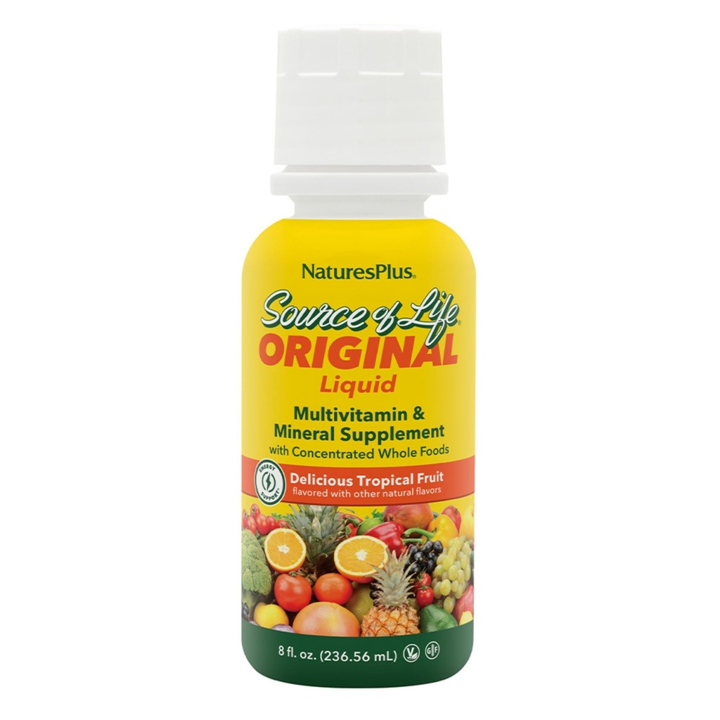 Natures Plus Kilde of Life Liquid, Tropical Fruit - 8 fl oz - Multivitamin & Mineral supplement - Gluten Free, Vegetar - 8 Servere