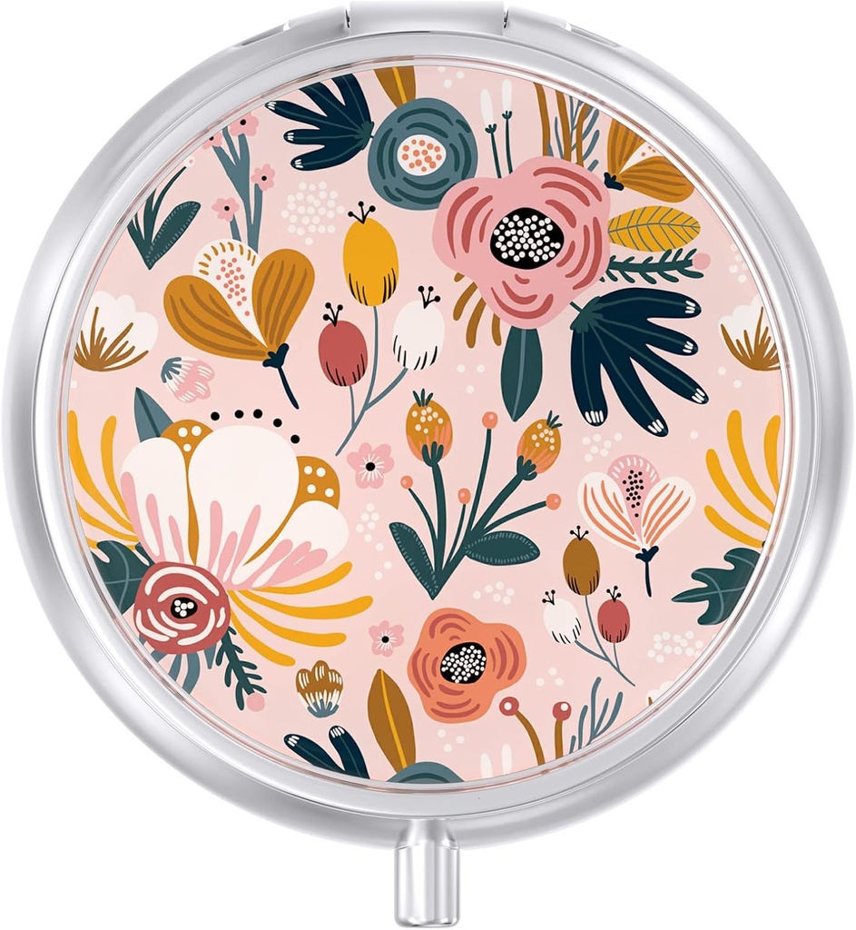 Pill Case, Cute Travel Pill Box til purse, Fugt Bevis Lille Medicine Holder, Bærbar Pocket Medicine Organizer Dispenser til at holde vitaminer, Torve Lever olie, Kosttilskud, Pink Flower