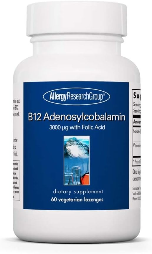 Allergy Research Group B12 Adenosylcobalamin Supplement - med folinsyre, vitamin B12 3000 mcg, Folate, Pure B12, Vegetarisk Lozenges - 60 Greve