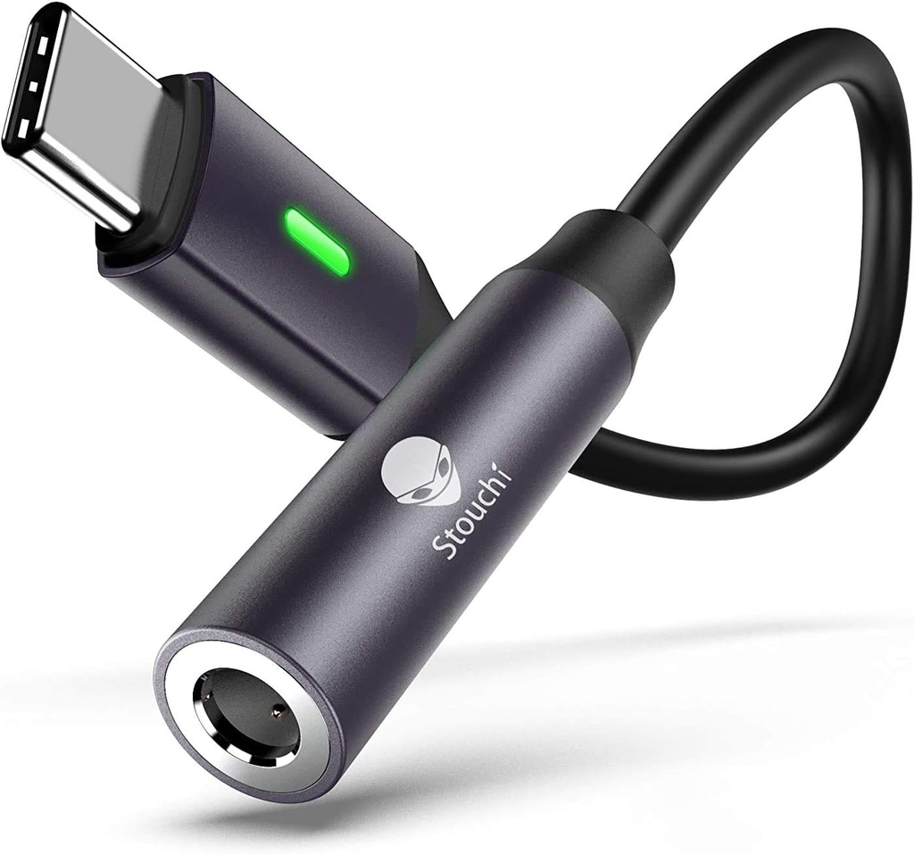 Stouchi USB C til 3.5mm Dongle Adapter, USB C til 3.5mm Headphone Jack Hi- Fi DAC Kompatibel med iPhone 15 Pixel 8 7 / 6a / 6 / 5, iPad Mini 6, Samsung Galaxy S22 / S21 / S20 Plus Ultra, Note 20 / 10 - Grey