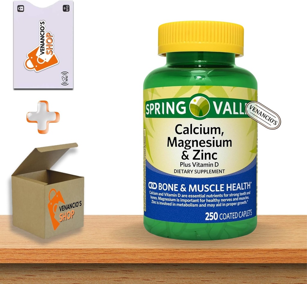 Calcium Magnesiumzink med D3- vitaminkapsler • Knogle- og muskelhygiejne • Immunstøtte • Kosttilskud • 250 Tæller efter Spring Valley Plus Venancio 's Shop Sticker