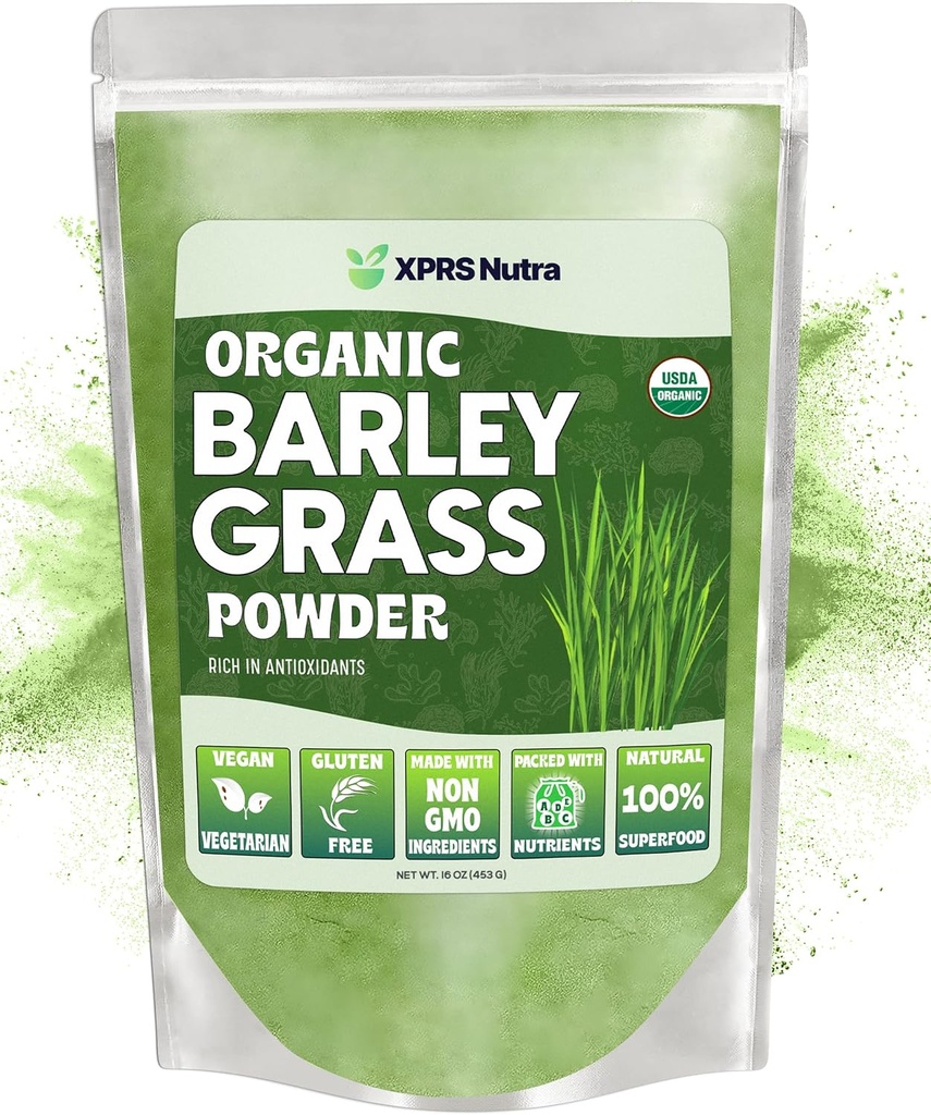 XPRS Nutra Organic Barley Grass Powder - 16 Ounce Premium Barley Powder rig på antioxidanter, Aminosyrer og protein - Barley Green Superfood til Immunitet