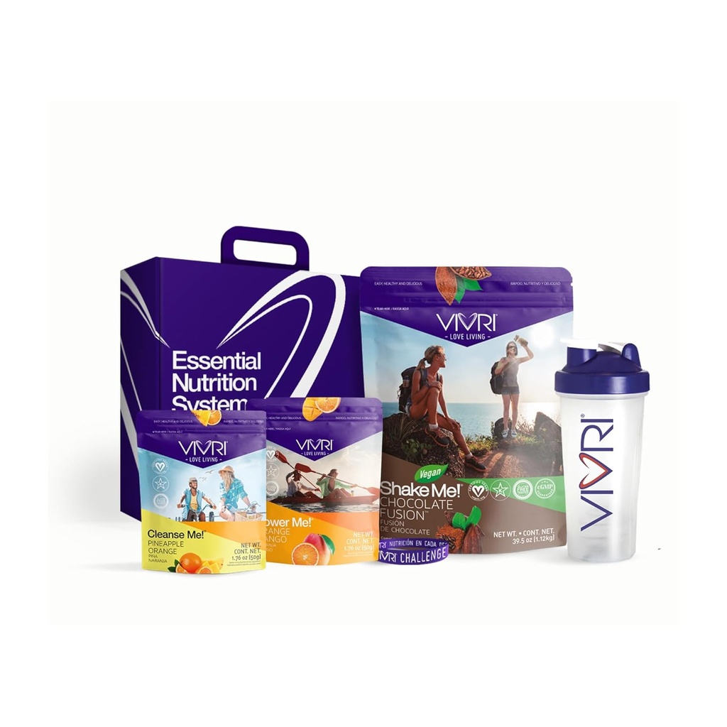 VIVRI 10 Dag ENS Challenge 124; Shake Me! Vegansk Chokolade Fusion • 124; Power Me! Orange Mango • 124; Cleanse Me! Ananas Orange • 124; Meal Erstatning Shake & Protein Powder • 124; Detox & Energy