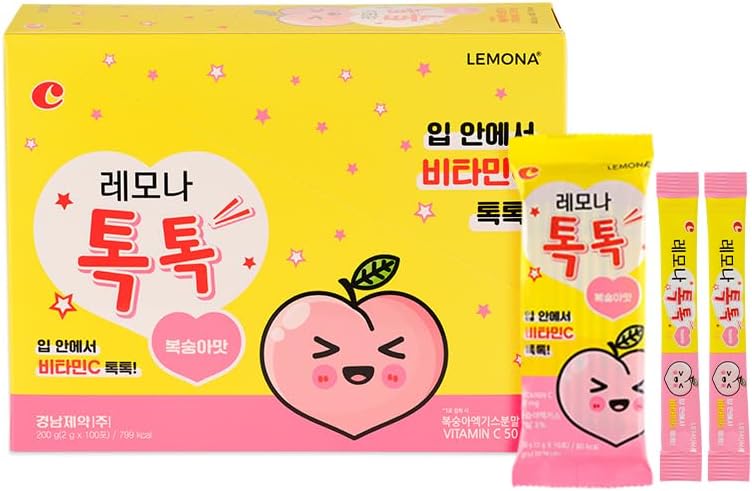 LEMONA TOKTOK, Kids Vitamin C 50mg, Peach Flavored, Let at tage for total sundhed & daglig energi - 100 Stick Packs (2g)