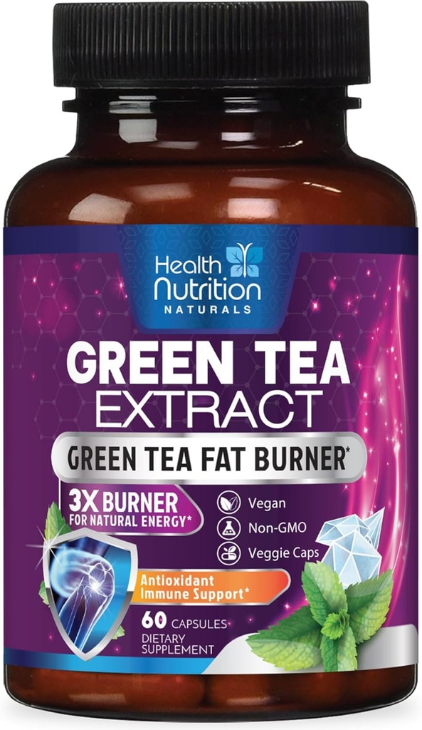 Green Tea Extract Pills - 98% Standardiseret EGCG 1300mg 3X Styrke til naturlig energi - understøtter hjerte & antioxidant sundhed Herbal & immunforsvar supplement Polyphenoler & Catechiner - 60 kapsler