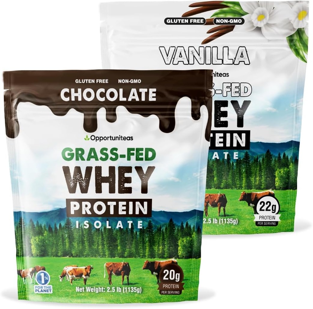 Opportuniteas Grass Fed Vanilla Choco Whey Protein Isolate Powder - 20g Protein Powder uden kunstige sødestoffer, Hormon-Free Cows, Ikke GMO - 5lb