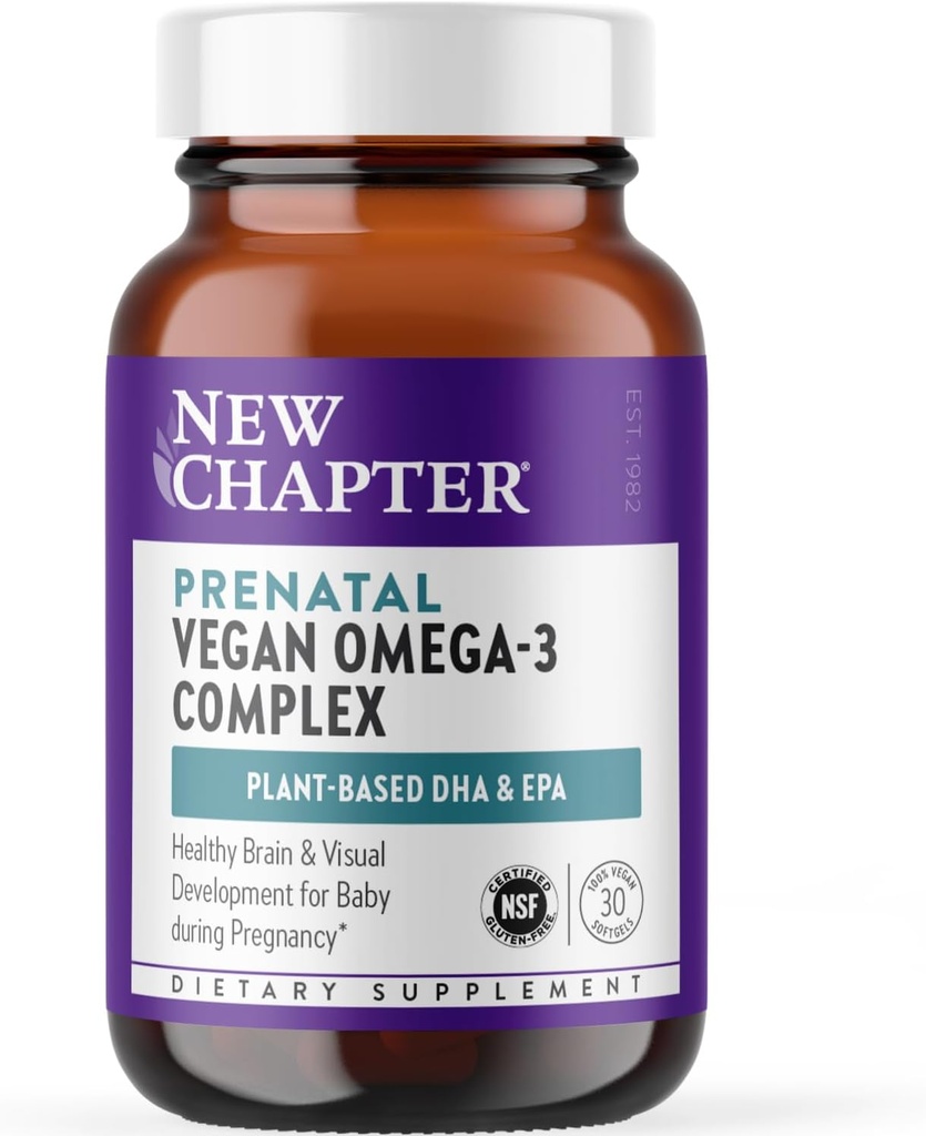 Nyt kapitel Vegan Prenatal DHA, EPA og DPA supplement - Prenatal Vegan Omega-3 Complex for sund hjerne & øje udvikling under graviditet - 30 Softgels