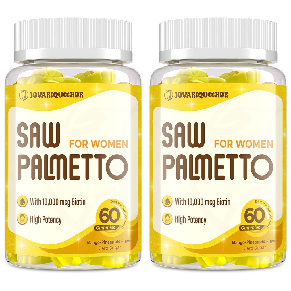 Saw Palmetto til kvinder - DHT Blocker hårvækst supplement - 500mg Potent Saw Palmetto Gummies til hår, hud, negle, urinveje Wellness - Mango- Ananas Flavor - 120 Gummies