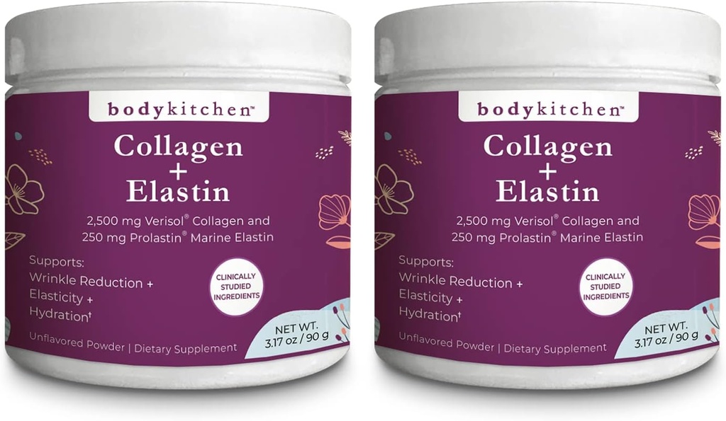 Krop køkken Collagen og 250 mg Elastin supplement til støtte tegn på ældning, Support Skin Sundhed & Elasticitet, Færre Wrinkles, Unflavored Powder, Tastløs, Odorless, Colorless, 30 Serveringer (2 Pack)