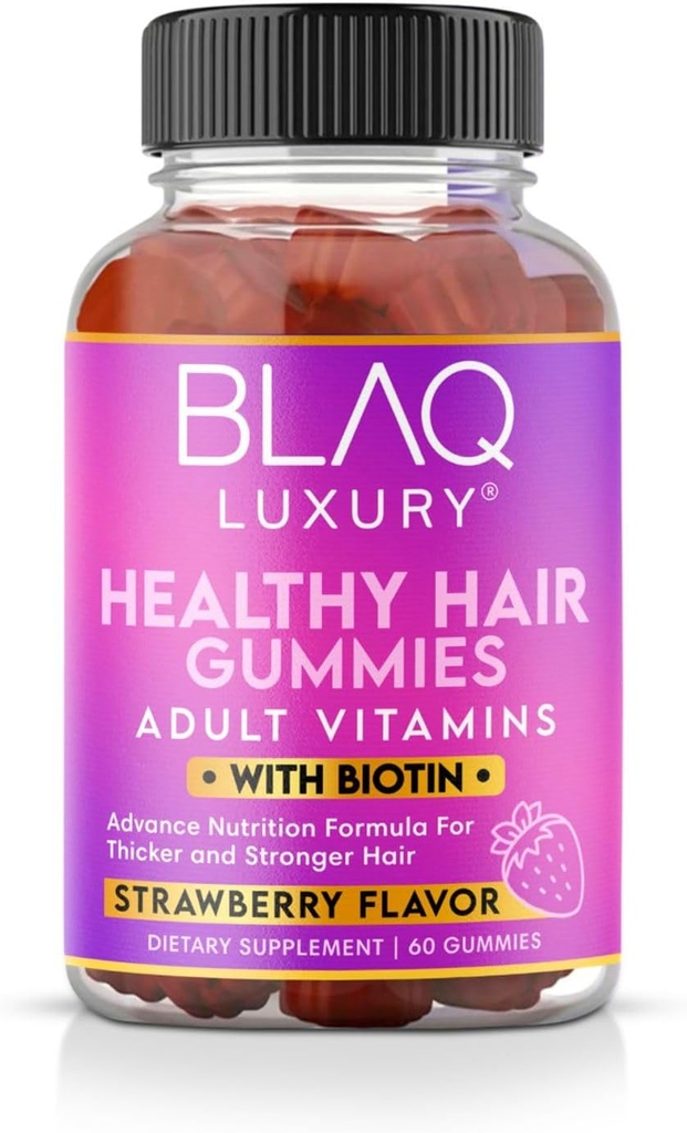 Blaq Luxury Biotin Gummies - Hår vækst vitaminer med 5000mcg biotin pr Servering B124; Vitamin B12, B6, Folsyre, Jod, Zink B124; Hår supplement til Hår vækst B124; for kvinder & mænd