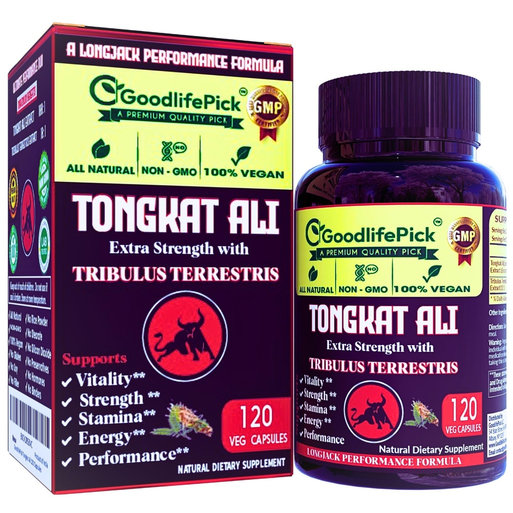Extra Strength Tongkat Ali med Tribulus Terrestris. Kraftig (100: 1) Longjack / Tongkat Ali Extract. 120 Veg Kapsler Tongkat Ali for Men.All Natural, Non- GMO, Vegan, No Stearate, No Rice Powder