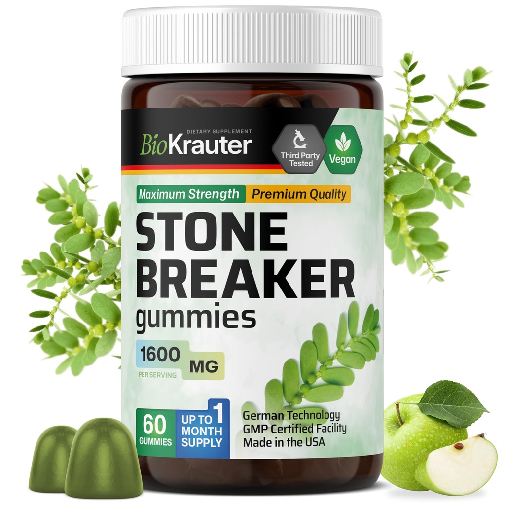 BIO KRAUTER Chanca Piedra Stone Breaker Gummies - 1600 mg Styrke - 60 Vegan Tyg - Natural Nyre & Gallablære Cleanse Supplement