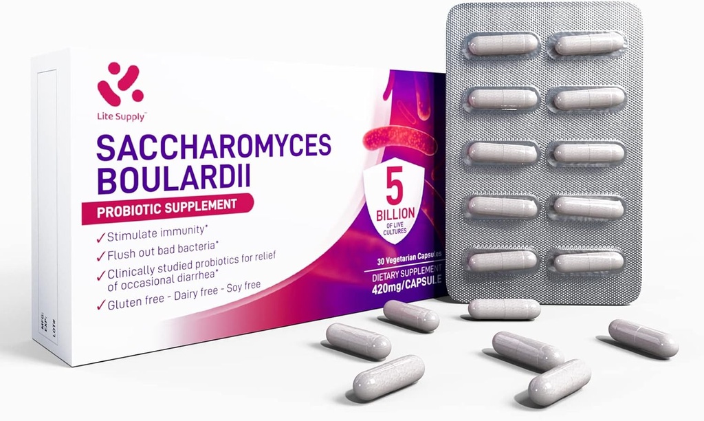 Probiotics for Digestive & Immune Health, Saccharomyces Boulardii Probiotic Capsules for Women & Men- 5 Billion CFUs - Gluten-Free - Non-GMO (30 Capsules, 30 Servings)