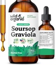 Wild & Organic Soursop Graviola Liquid Drops - Guanabana Blade & Soursop Frugtfarve til Antioxidant Support - Graviola Leaf Extract Supplement - Vegan, Sugar & Alcohol- Free - 2 fl oz