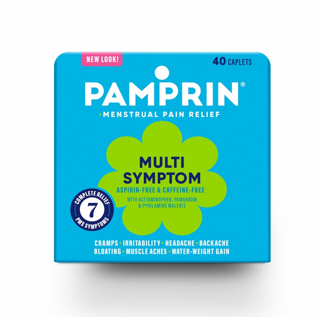 Pamprin Multi- symptom Formel, med Acetaminophen, Menstruelle Periode Symptomer Relief herunder kramper, smerte, Bloating, og Irritability 40 kapsler