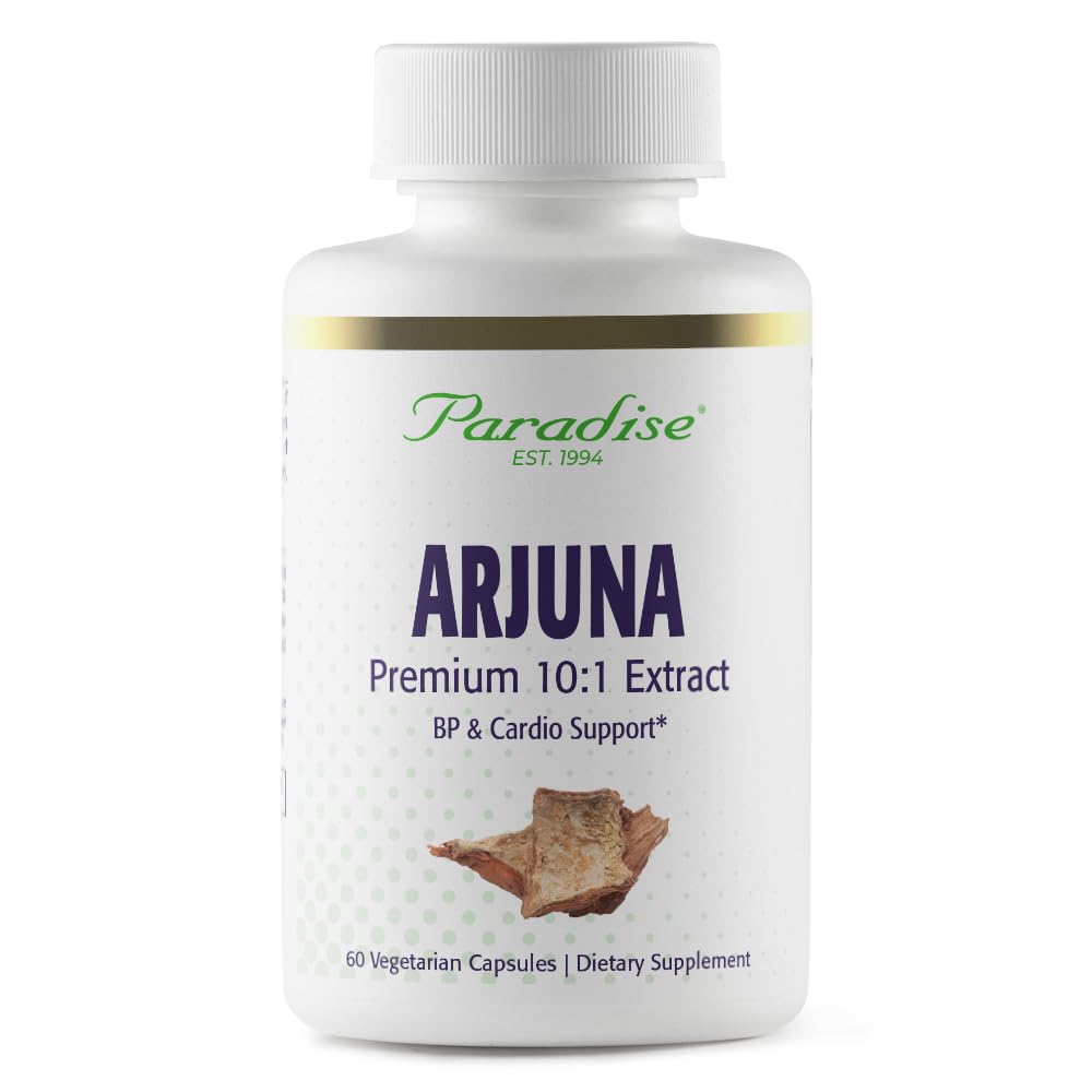 Paradise urter Arjuna, cardiovaskulær support, blodtryk vedligeholdelse, hjerte sundhed, antioxidant supplement, Vegan, non-GMO, gluten fri, 60 vegetariske kapsler