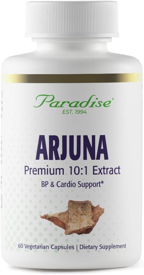 Paradise urter Arjuna, cardiovaskulær support, blodtryk vedligeholdelse, hjerte sundhed, antioxidant supplement, Vegan, non-GMO, gluten fri, 60 vegetariske kapsler