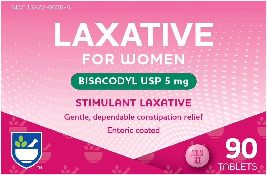 Rite Aid Stimulant Laxative Tablets, Bisacodyl USP, 5 mg - 90 Count | Constipation Relief | Coated for Easy Swallowing | Women Health | Stool Softener