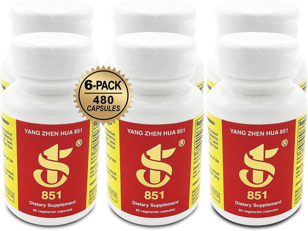 YANG Zhen Hua 851, Holde dig sund naturligt ®, Lavet med 100% All- Natural USDA Organic Fermented Soy, Gluten- Free, Dairy- Free, BCAA, BCFA, Minerals, Protein (480 kapsler) - 6 flasker