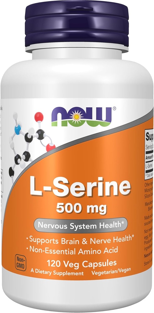 NU Kosttilskud, L- Serine 500 mg, Nervesystemet Sundhed, 120 Veg kapsler