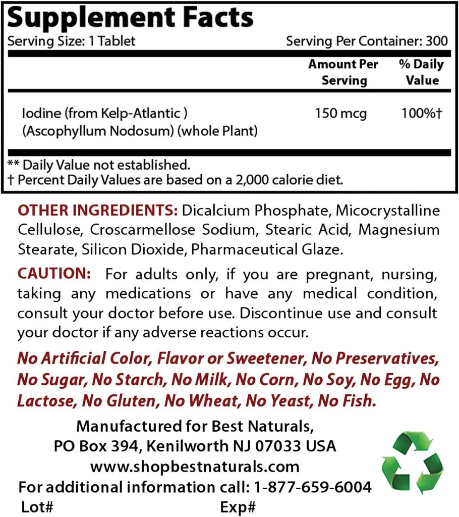 Kelp Supplement 150 Mcg & bromelain 500 mg