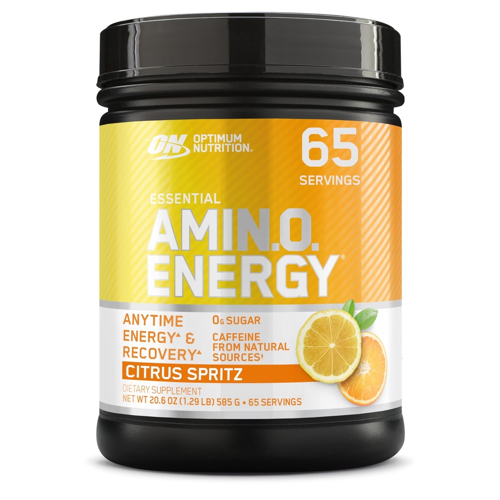 Optimum Nutrition New Flavor Amino Energy - Pre Workout med grøn te, BCAA, Aminosyrer, Keto Friendly, Green Coffee Extract, Energy Powder - Citrus Spritz, 65 Servere (Packaging May Vary)