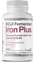 Koji Fermenteret Iron Plus - Jerntilskud med vitamin C, vitamin D3 og folat til blodtilskud, Nemt Absorberet og biotilgængelig, Mave venligt, Vegan, Non- GMO - 60 kapsler