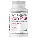 Koji Fermenteret Iron Plus - Jerntilskud med vitamin C, vitamin D3 og folat til blodtilskud, Nemt Absorberet og biotilgængelig, Mave venligt, Vegan, Non- GMO - 60 kapsler