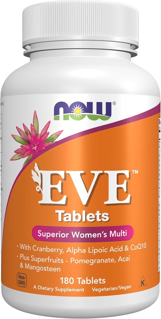 Now Foods Supplements, Eve ™ Women 's Multivitamin with Cranberry, Alpha Lipoic Acid and CoQ10, plus Superfruit - Pomegranat, Acai & Mangosteen, 180 tabletter