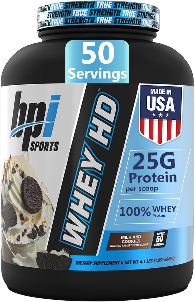 BPI Sports Whey HD Ultra Premium Protein Powder Isolate | Workout Whey Protein Powder for Men & Women for Muscle Gain | Milk Protein Concentrates | Milk and Cookies, 4.07 Pound