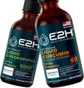 E2H: Flydende chlorophyll og flydende gurkemeje; Vegan, ikke-GMO - 2 Fl Oz Hver (4 Fl Oz i alt) - Bundle