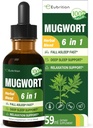 Mugwort Herb Liquid Drops for Sleep Support, Mugwort Leaves(Artemisia vulgaris) All in 1 Formula for Relaxation Support, Herbal Supplement with Valerian Chamomile Tulsi Lavender Extract.2oz