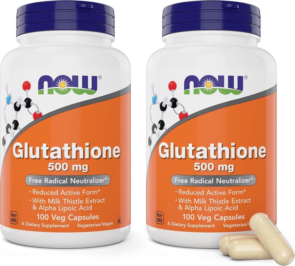 Nu Glutathione 500 mg, 100 Vegankapsler (pakke med 2) - Reduceret Form GSH Supplement - Forbedret med mælk tidsel ekstrakt og Alpha Lipoic Acid