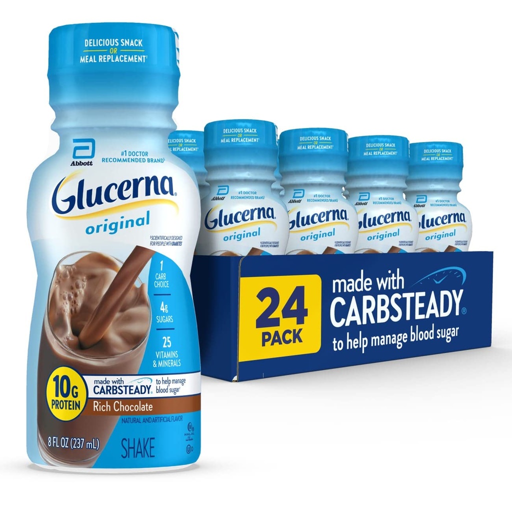 Glucerna Original Diabetes Care Shake, Rich Chocolate, Diabetic Meal Erstatning to Support Blood Sugar Management, 10g Protein, 180 kalorier, Klar til at drikke, 8- fl- oz flaske, 24 Pack