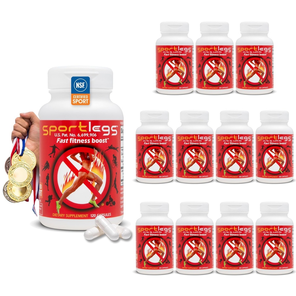 SPORTLEGS Fast Fitness Boost Pre Workout for mænd og kvinder, Mælkesyre tillæg, Sport Endurance Fuel, Endurance Kosttilskud til løbere - NSF Certificeret til Sport, 120- Capsule Flaske, pakke med 12