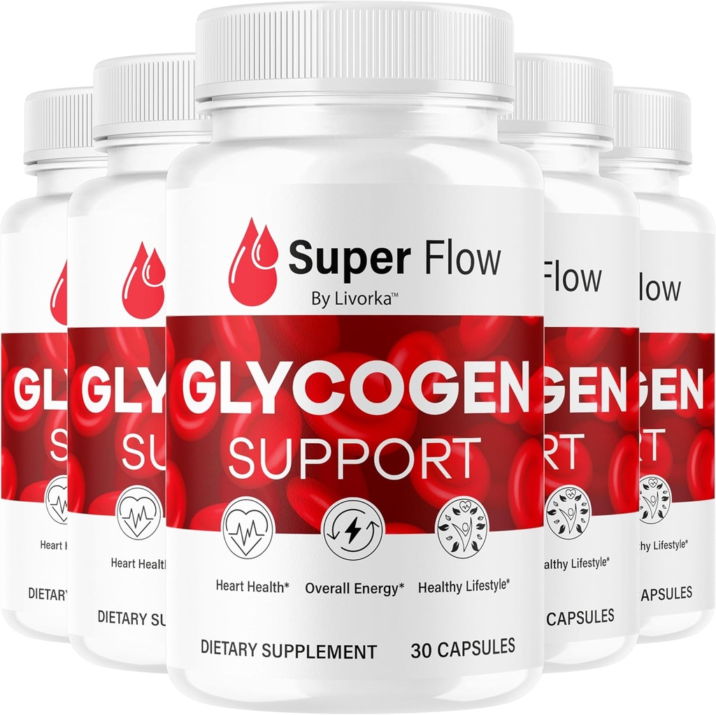 (5 Pack) Super Flow Glycogen - SuperFlow Glycogen Support Kapsler, Super Flow, Glycogen Support Super Flow, Officiel SupperFlow Glycogen Support, Super Flow Glycogen Optimizer, 150 Kapsler For 5 Måneder