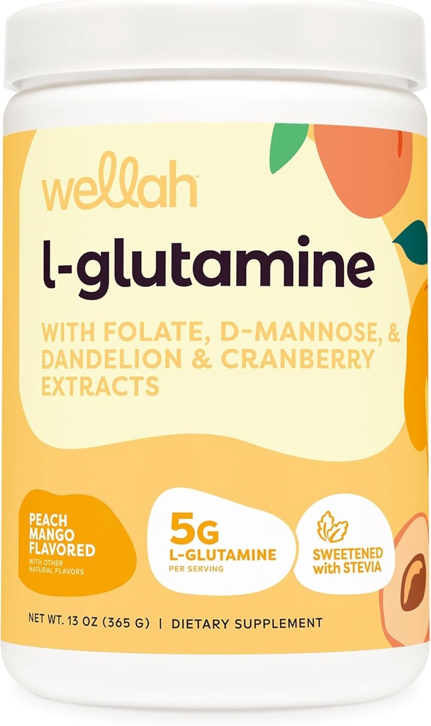 Wellah L- Glutamin Peach Mango (50 Servere) - 5g L- Glutamin Per Servering, Sødet med Stevia