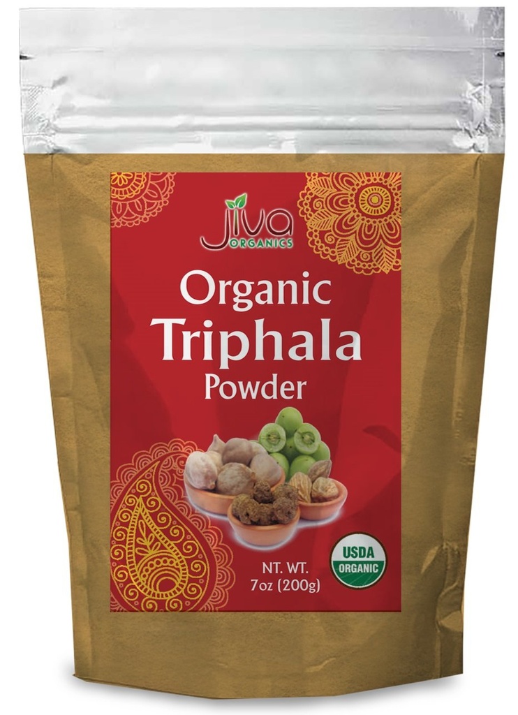 Jiva Organics Organic Triphala Powder 7 Ounce Bag - Ground Amla, Bhibitaki, og Haritaki Fruits Blended, 100% Natural & Non- GMO