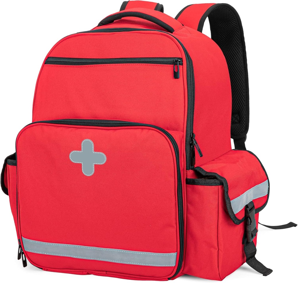 CURMIO Emergency Medical Backpack Tom, First Responder EMT Bag til EMS, Camping, Vandreture, Home Health, Field Trips, Red (Kun taske, Patenteret Design)