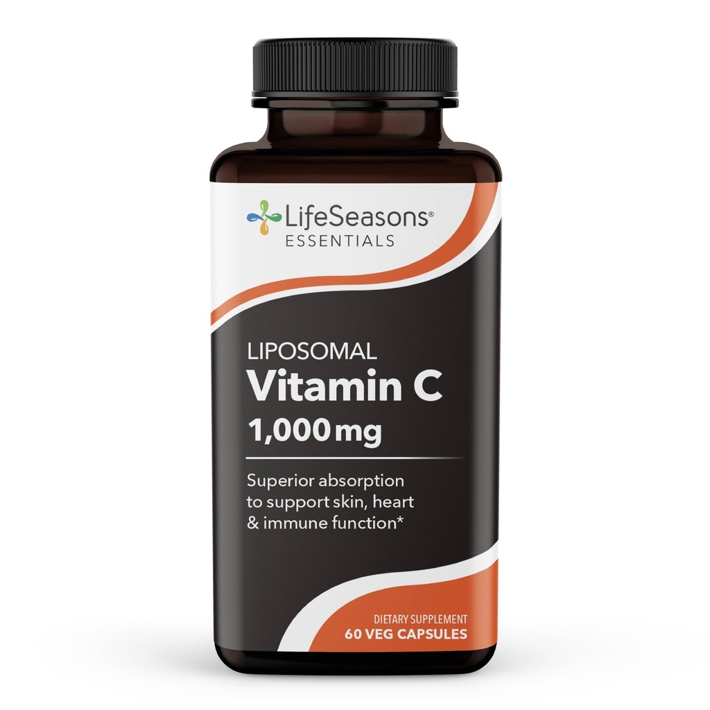 LifeSeasons Essentials Liposomal - C-vitamin supplement - understøtter hud hjerte & øger immunitet - Forbedrer Collagen produktion - Antioxidanter til stress Relief - 60 kapsler