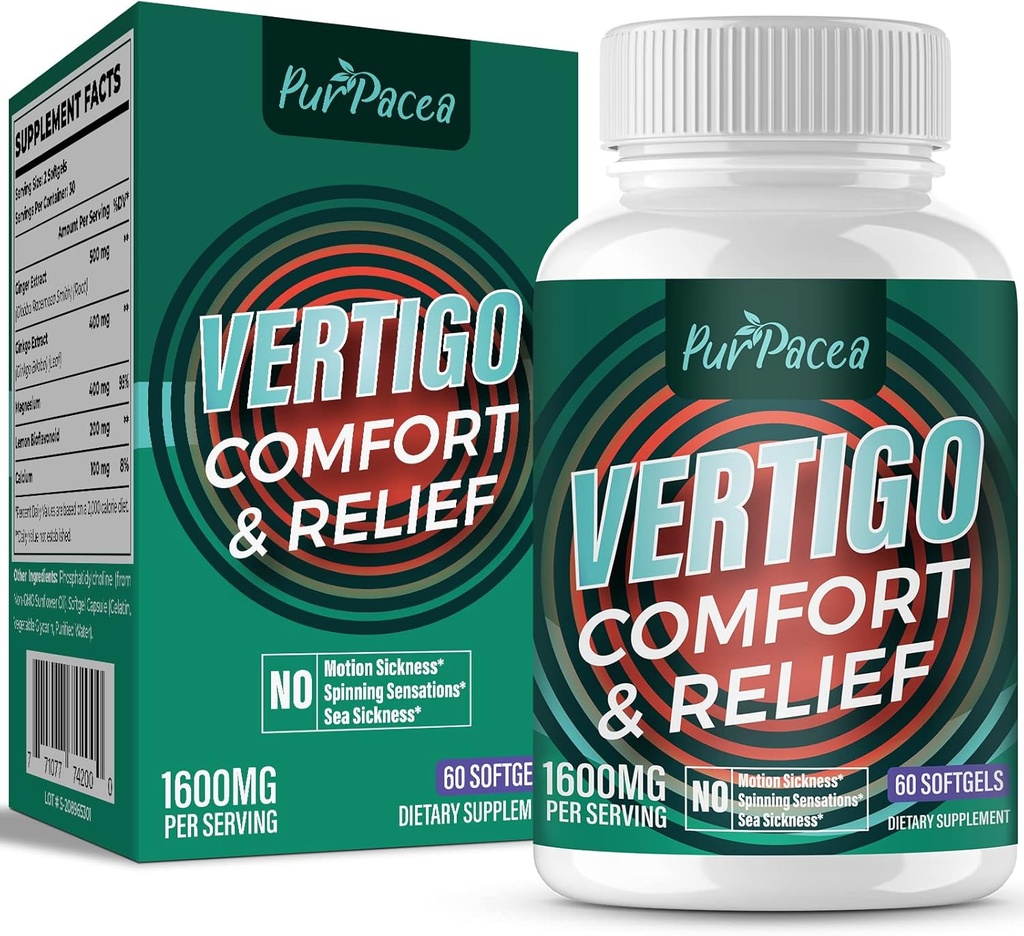 Liposomal Vertigo Supplement 1600MG, Advanced Absorption Formula, Natural Inner Ear Balance Supplement with Ginger & Ginkgo Biloba Extract, 60 Softgels, 30-Day Supply