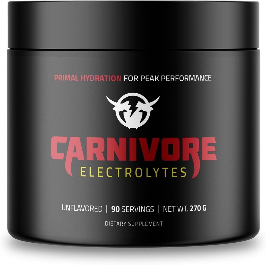 Premium Hydration Powder til Carnivore Diet - Balanceret Electrolyte Support, Zero Carb, Keto Friendly - Supplement til optimal energi & inddrivelse - 90 Servering (Unflavored)