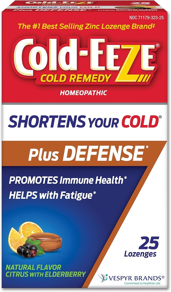 Cold- Eeze Plus Defense Natural Citrus med Elderberry Zink Lozenges, Homøopatisk Cold Remedy, kortere fælles kolde symptomer, fremmer immunsundhed med Sambucus Nigra, Echinacea og Rose HIPS, 25 Ct