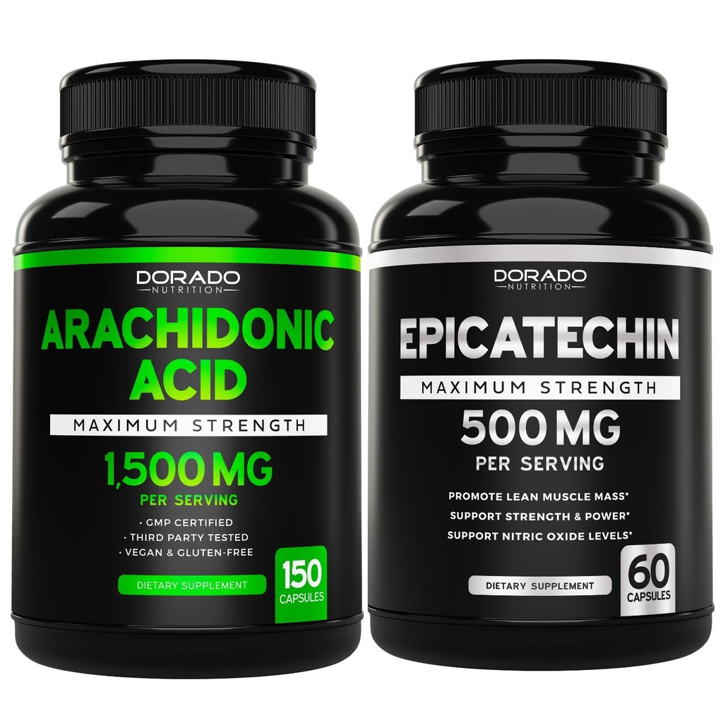 Arachidonic Acid (150 kapsler) - Muskel og styrke supplement til muskelmasse & inddrivelse for mænd & kvinder og Epicatechin ekstrakt (60 kapsler) Understøtter Lean Muskelpumpe & Gains - Non-GMO & Vegan