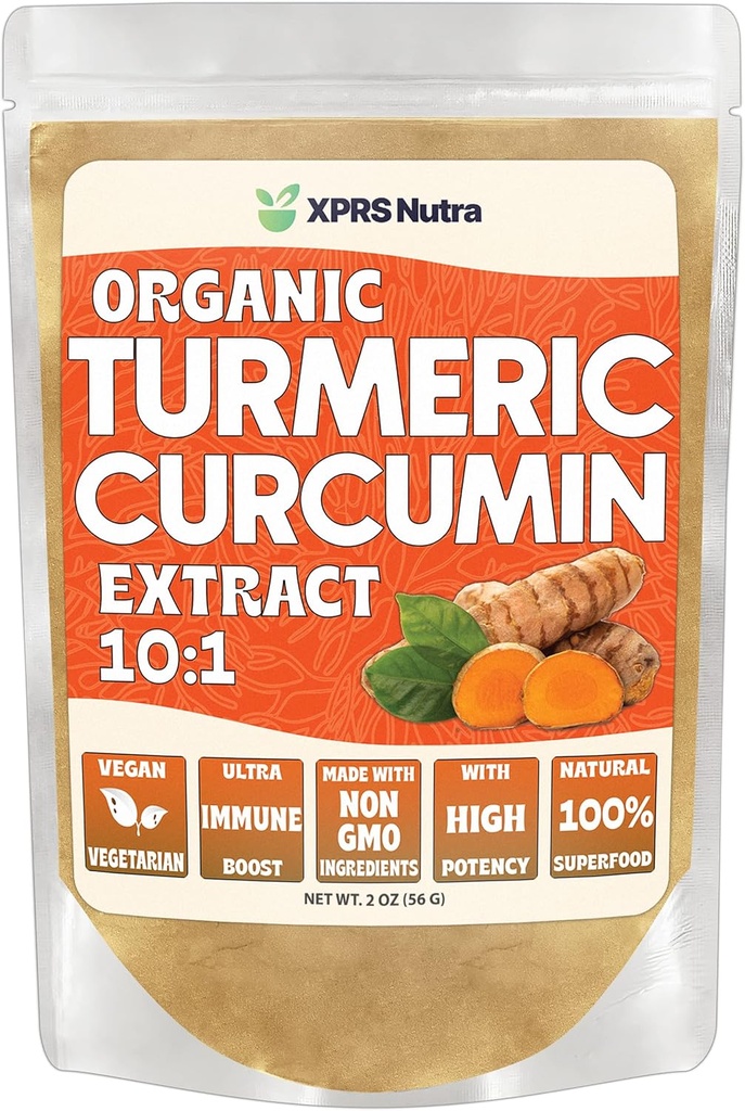 XPRS Nutra Organic Gurkemeje Curcumin Powder Extract 10: 1 - Premium USDA Organic Curcumin Powder for Immunity - Vegansk Friendly Pure Curcumin for Gut Health (2 Ounce)