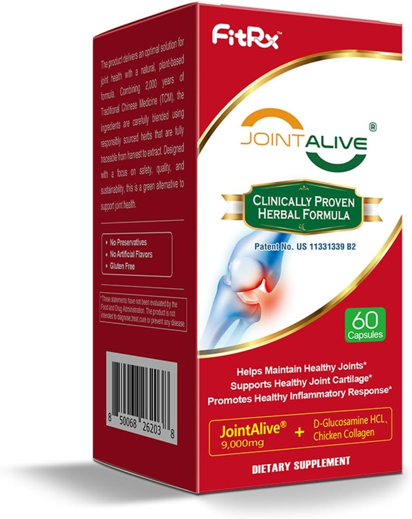 FitRx JointAlive Fælles Support Kosttilskud til kvinder & mænd, Glucosamine Chondroitin, Type II Collagen, Relief Joints Discomfort, Cartiage Reparation, så hurtigt som 7 dage, 30 Tjenester
